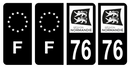 Lot 4 Autocollants Plaque d'immatriculation Voiture Département 76 Noir