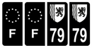 Lot 4 Autocollants Plaque d'immatriculation Voiture Département 79 Noir