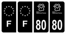 Lot 4 Autocollants Plaque d'immatriculation Voiture Département 80 Noir