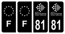 Lot 4 Autocollants Plaque d'immatriculation Voiture Département 81 Noir