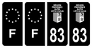 Lot 4 Autocollants Plaque d'immatriculation Voiture Département 83 Noir