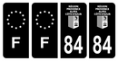 Lot 4 Autocollants Plaque d'immatriculation Voiture Département 84 Noir