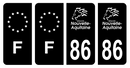 Lot 4 Autocollants Plaque d'immatriculation Voiture Département 86 Noir