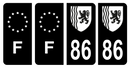 Lot 4 Autocollants Plaque d'immatriculation Voiture Département 86 Noir