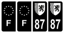 Lot 4 Autocollants Plaque d'immatriculation Voiture Département 87 Noir