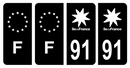 Lot 4 Autocollants Plaque d'immatriculation Voiture Département 91 Noir