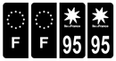 Lot 4 Autocollants Plaque d'immatriculation Voiture Département 95 Noir