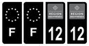 Lot 4 Autocollants Plaque d'immatriculation Voiture Ancienne Région 12 Noir