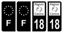Lot 4 Autocollants Plaque d'immatriculation Voiture Ancienne Région 18 Noir