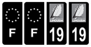Lot 4 Autocollants Plaque d'immatriculation Voiture Ancienne Région 19 Noir