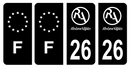 Lot 4 Autocollants Plaque d'immatriculation Voiture Ancienne Région 26 Noir