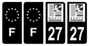 Lot 4 Autocollants Plaque d'immatriculation Voiture Ancienne Région 27 Noir