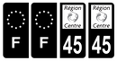 Lot 4 Autocollants Plaque d'immatriculation Voiture Ancienne Région 45 Noir