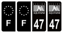 Lot 4 Autocollants Plaque d'immatriculation Voiture Ancienne Région 47 Noir