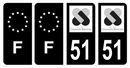 Lot 4 Autocollants Plaque d'immatriculation Voiture Ancienne Région 51 Noir