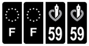 Lot 4 Autocollants Plaque d'immatriculation Voiture Ancienne Région 59 Noir