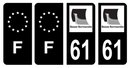 Lot 4 Autocollants Plaque d'immatriculation Voiture Ancienne Région 61 Noir