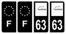 Lot 4 Autocollants Plaque d'immatriculation Voiture Ancienne Région 63 Noir