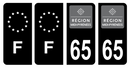 Lot 4 Autocollants Plaque d'immatriculation Voiture Ancienne Région 65 Noir