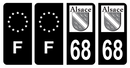 Lot 4 Autocollants Plaque d'immatriculation Voiture Ancienne Région 68 Noir