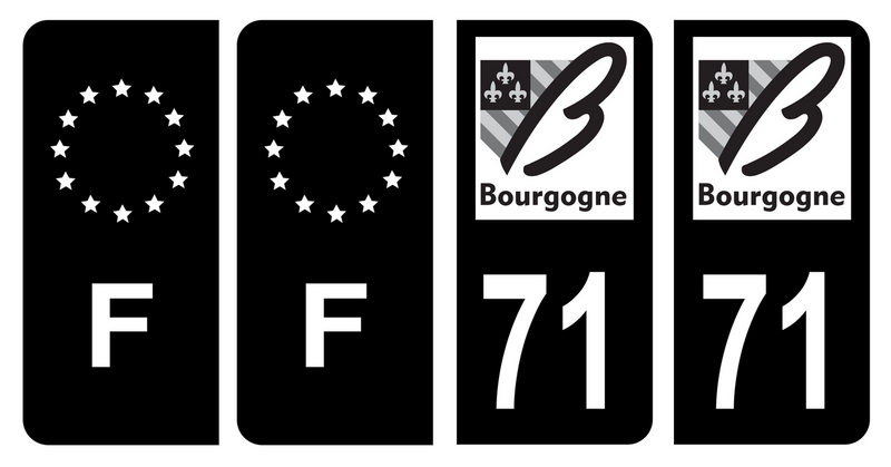 Lot 4 Autocollants Plaque d'immatriculation Voiture Ancienne Région 71 Noir