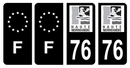 Lot 4 Autocollants Plaque d'immatriculation Voiture Ancienne Région 76 Noir
