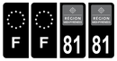 Lot 4 Autocollants Plaque d'immatriculation Voiture Ancienne Région 81 Noir