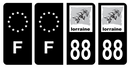 Lot 4 Autocollants Plaque d'immatriculation Voiture Ancienne Région 88 Noir