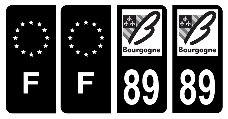 Lot 4 Autocollants Plaque d'immatriculation Voiture Ancienne Région 89 Noir