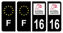 Lot 4 Autocollants Plaque d'immatriculation Voiture Département 16 Noir