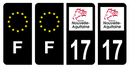Lot 4 Autocollants Plaque d'immatriculation Voiture Département 17 Noir