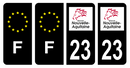 Lot 4 Autocollants Plaque d'immatriculation Voiture Département 23 Noir