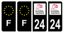 Lot 4 Autocollants Plaque d'immatriculation Voiture Département 24 Noir