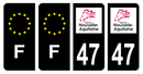 Lot 4 Autocollants Plaque d'immatriculation Voiture Département 47 Noir