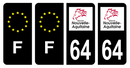 Lot 4 Autocollants Plaque d'immatriculation Voiture Département 64