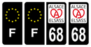 Lot 4 Autocollants Plaque d'immatriculation Voiture Elsass 68 Noir