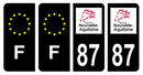 Lot 4 Autocollants Plaque d'immatriculation Voiture Département 87 Noir