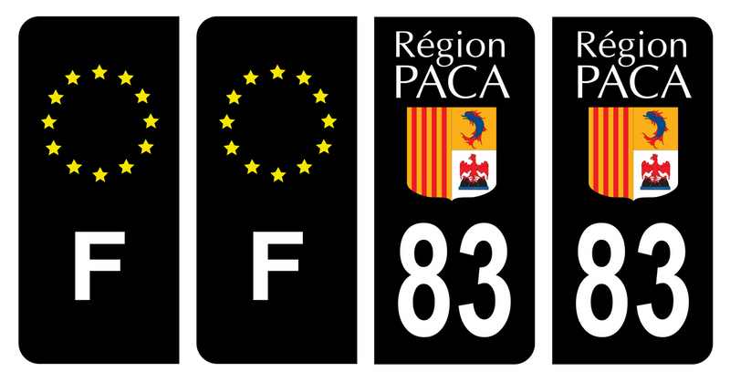 Lot 4 Autocollants Plaque d'immatriculation Voiture 83 Ancien Logo Paca Noir