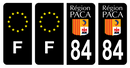 Lot 4 Autocollants Plaque d'immatriculation Voiture 84 Ancien Logo Paca Noir