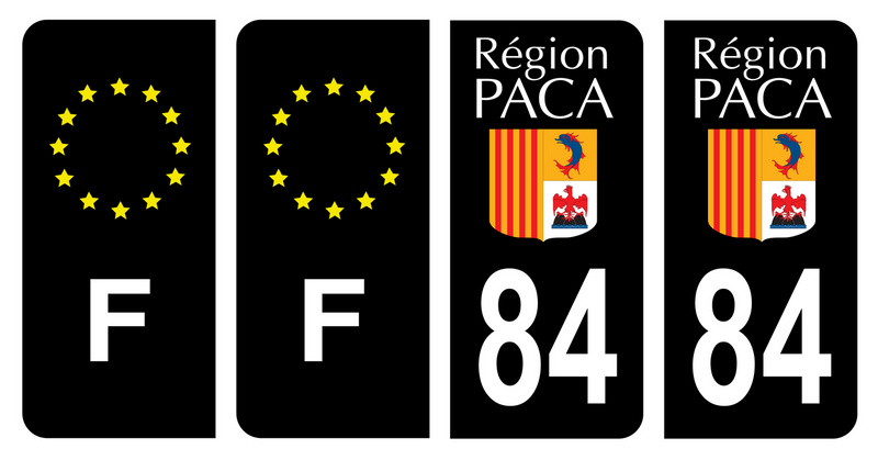 Lot 4 Autocollants Plaque d'immatriculation Voiture 84 Ancien Logo Paca Noir
