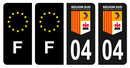 Lot 4 Autocollants Plaque d'immatriculation Voiture Département 04 Région SUD