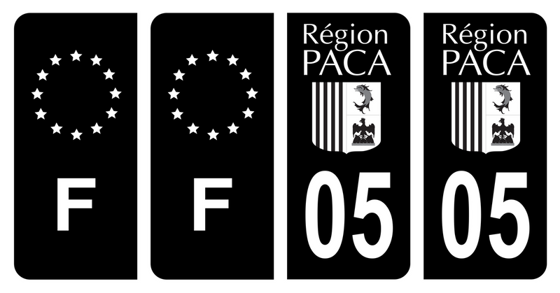 Lot 4 Autocollants Plaque d'immatriculation Voiture 05 Ancien Logo Paca Noir