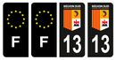 Lot 4 Autocollants Plaque d'immatriculation Voiture Département 13 Région SUD Noir