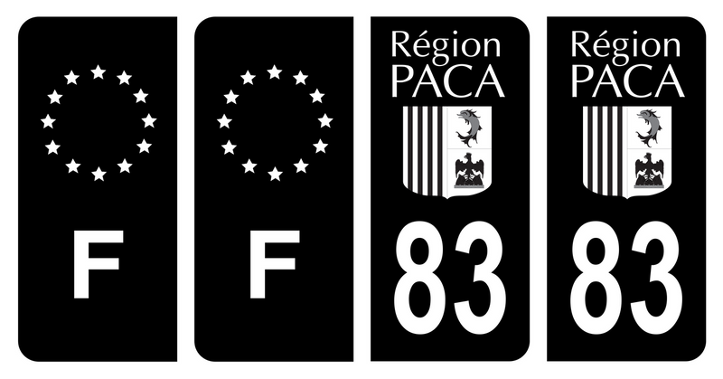 Lot 4 Autocollants Plaque d'immatriculation Voiture 83 Ancien Logo Paca Noir