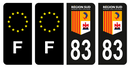 Lot 4 Autocollants Plaque d'immatriculation Voiture Département 83 Région SUD