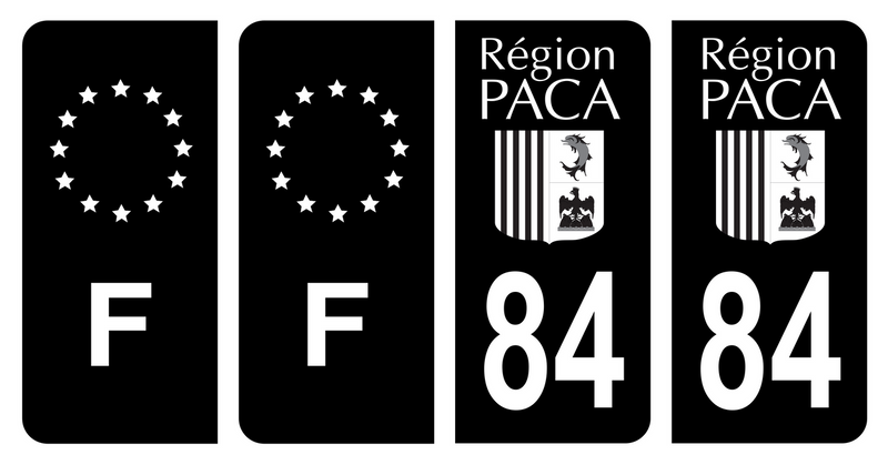 Lot 4 Autocollants Plaque d'immatriculation Voiture 84 Ancien Logo Paca Noir