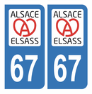 Autocollant Plaque d'immatriculation Voiture Elsass 67 Noir
