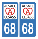 Autocollant Plaque d'immatriculation Voiture Elsass 68 Noir