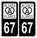 Autocollant Plaque d'immatriculation Voiture Elsass 67 Noir