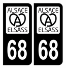 Autocollant Plaque d'immatriculation Voiture Elsass 68 Noir